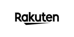 A black and white logo of rakuten.