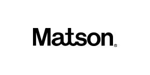 A black and white logo of matson