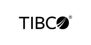 A black and white image of the tibco logo.