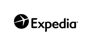 A black and white logo of expedia.