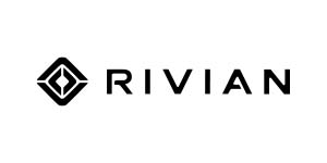 A black and white logo of the company rivian.