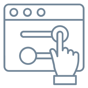 Hand clicking button on web interface icon.